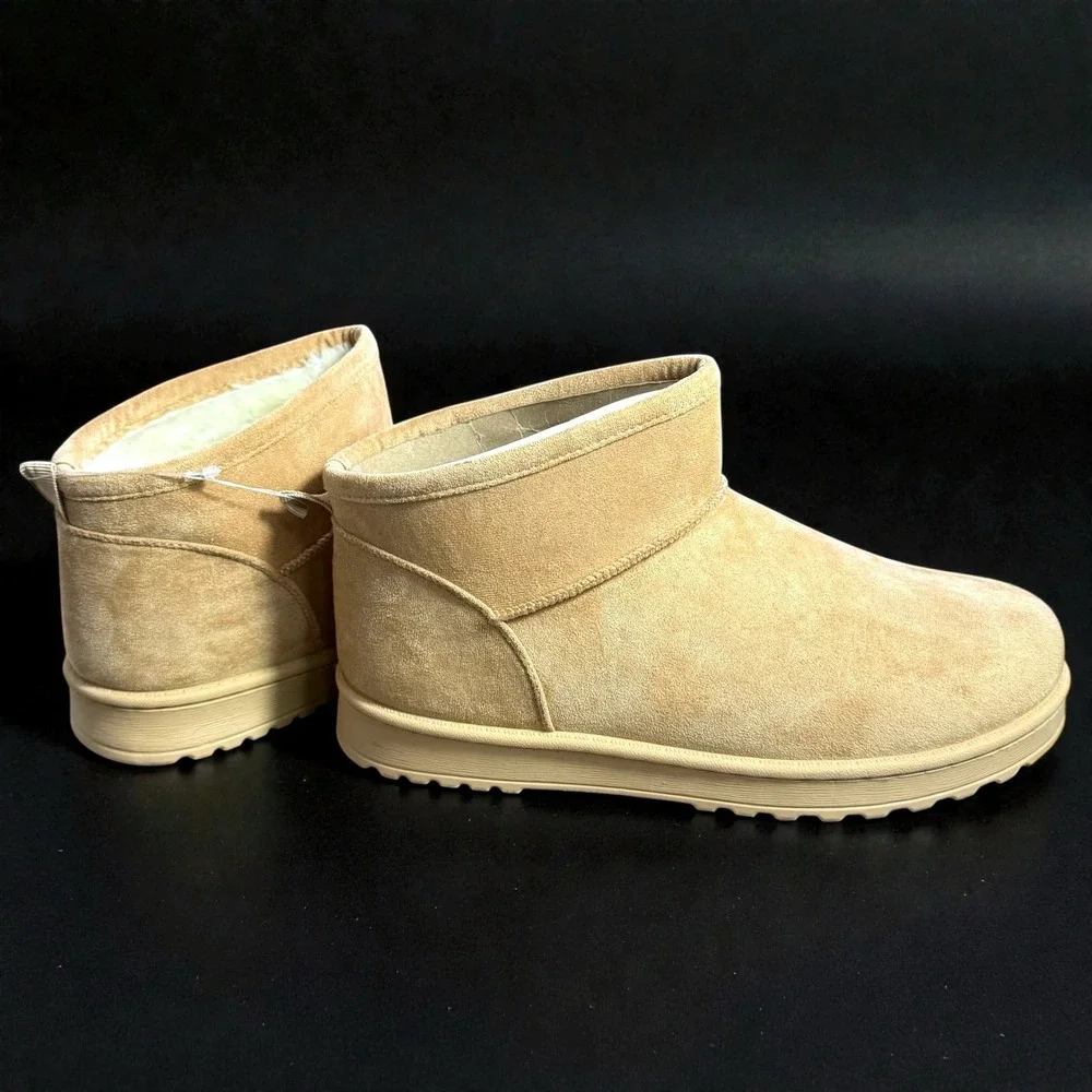 SO Goods for Life Womens Mini Ankle Boots Tan Faux Suede Faux Fur Lined Size 10